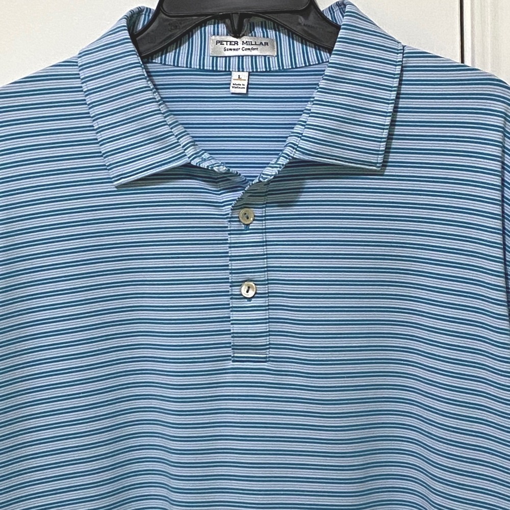 Peter Millar Summer Comfort Mens Striped Performance Polo Shirt L Preppy Sporty